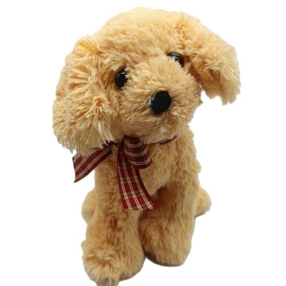 Ty Beanie Baby Golden Retriever Plush 11" 2007 Beige Red Plaid Bow - Picture 2 of 6